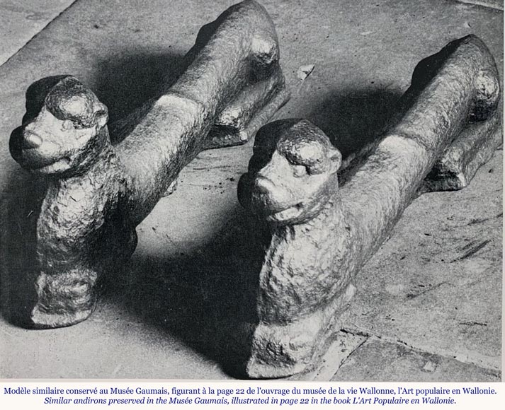 Rare pair of cast iron andirons shaped as a laying dog, Wallonia, 16th century Rare pair of cast iron andirons shaped as a laying dog, Wallonia, 16th century-7