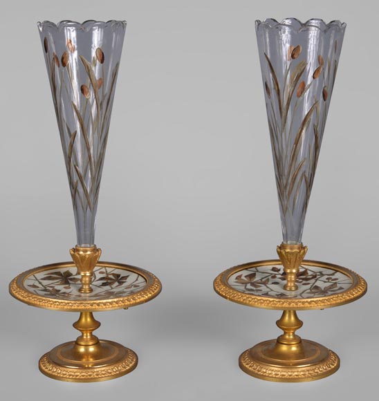 Ferdinand Duvinage – Pair of single-flower vases with a ivory marquetry decoration Ferdinand Duvinage – Pair of single-flower vases with a ivory marquetry decoration-0