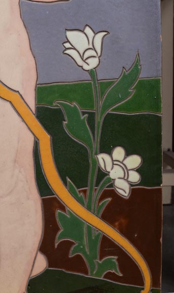 Jules LOEBNITZ (1836 – 1895), Ceramic panel “Child with a flower” Jules LOEBNITZ (1836 – 1895), Ceramic panel “Child with a flower”-4