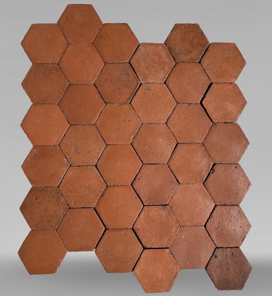 Lot of around 10.5 m² of antique hexagonal terracotta tiles, 19th century Lot of around 10.5 m² of antique hexagonal terracotta tiles, 19th century-0