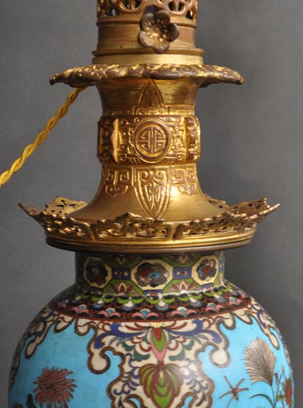 Ferdinand BARBEDIENNE (1810 – 1892) (Attrib.) Pair of cloisonne enameled Chinese lamps-1