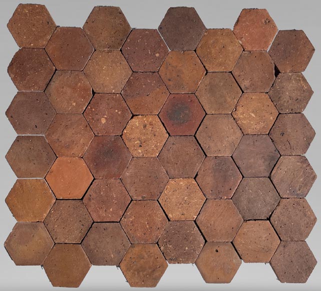 Lot of 5 m² of antique hexagonal terracotta tiles, 19th century Lot of 5 m² of antique hexagonal terracotta tiles, 19th century-0