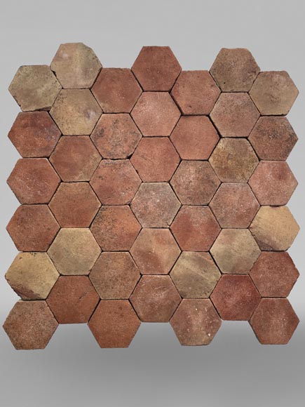 Lot of 16 m² of antique hexagonal terracotta tiles, end of the 18th century Lot of 16 m² of antique hexagonal terracotta tiles, end of the 18th century-0