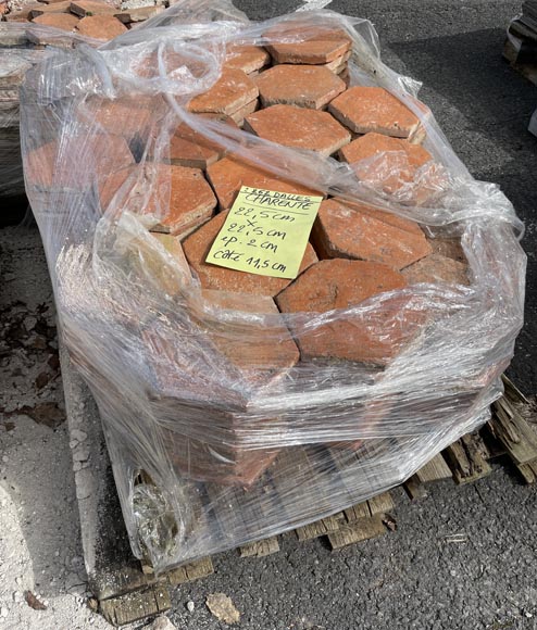 Lot of 8.5 m² of antique hexagonal terracotta tiles from the Tuileries de Perrusson, Charente, end of the 19th century Lot of 8.5 m² of antique hexagonal terracotta tiles from the Tuileries de Perrusson, Charente, end of the 19th century-4