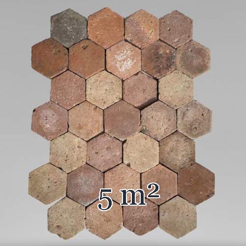 Lot of around 5 m² of antique hexagonal terracotta tiles, 19th century
