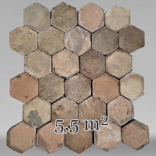 Batch of 6 m² of antique hexagonal terracotta tiles, 19th century