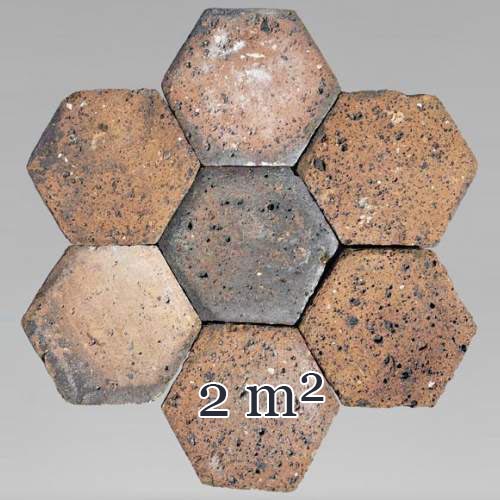 Batch of 2 m² of antique hexagonal terracotta tiles, 19th century