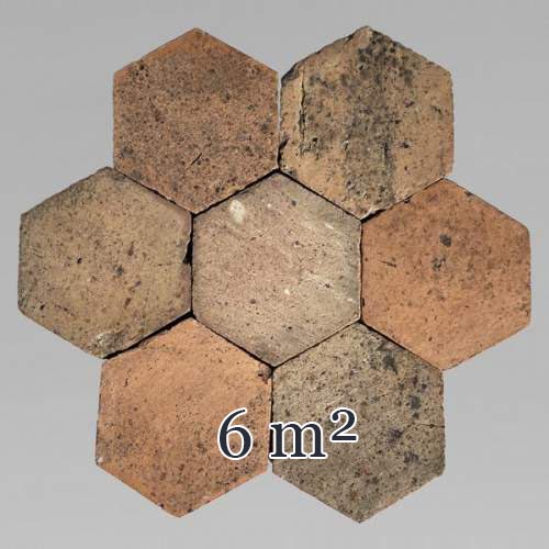 Batch of 6 m² of antique hexagonal terracotta tiles, 19th century