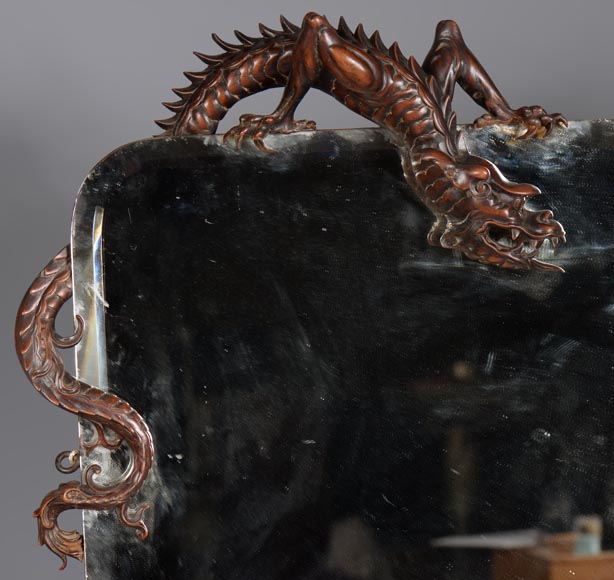 Small Japanese style bevelled mirror attributed to Gabriel Viardot Small Japanese style bevelled mirror attributed to Gabriel Viardot-1