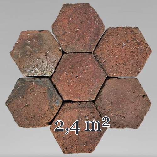 Batch of 2.4 m² of small antique hexagonal terracotta tiles, 19th century