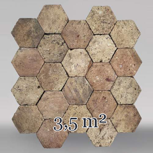 Lot of 3.5 m² of antique hexagonal terracotta tiles, 19th century