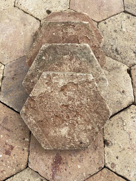 Lot of 3.5 m² of antique hexagonal terracotta tiles, 19th century Lot of 3.5 m² of antique hexagonal terracotta tiles, 19th century-3
