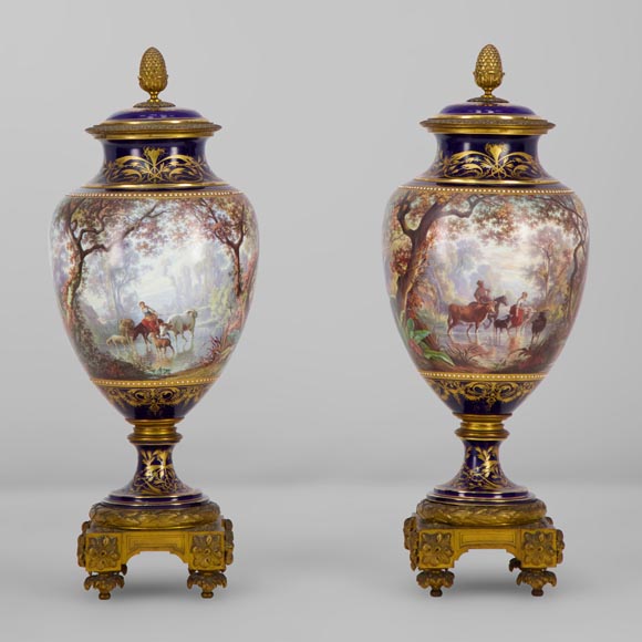 Pair of Sèvres porcelain vases mounted in gilt bronze and painted by J. Machereau, circa 1870 Pair of Sèvres porcelain vases mounted in gilt bronze and painted by J. Machereau, circa 1870-0