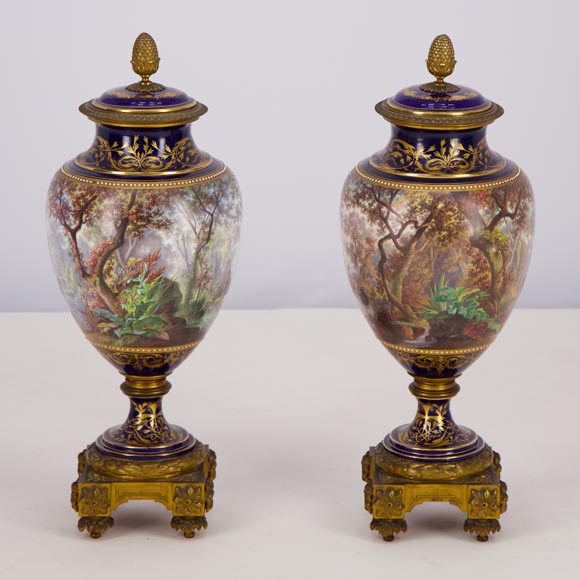 Pair of Sèvres porcelain vases mounted in gilt bronze and painted by J. Machereau, circa 1870 Pair of Sèvres porcelain vases mounted in gilt bronze and painted by J. Machereau, circa 1870-3