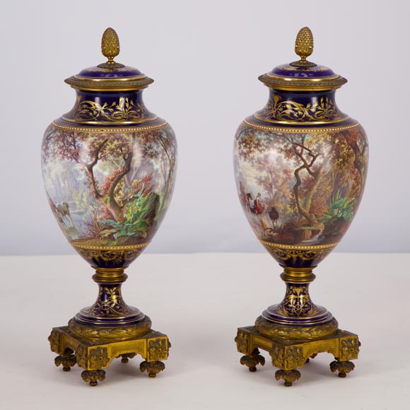 Pair of Sèvres porcelain vases mounted in gilt bronze and painted by J. Machereau, circa 1870 Pair of Sèvres porcelain vases mounted in gilt bronze and painted by J. Machereau, circa 1870-4