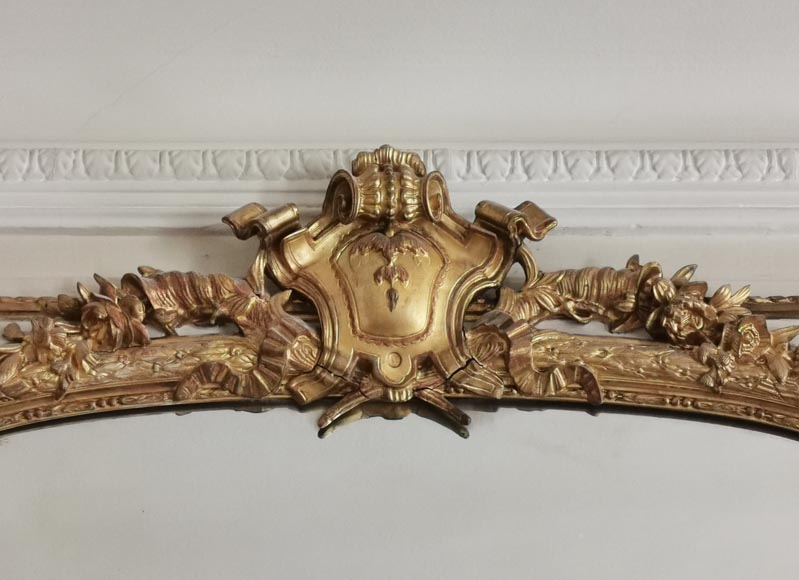 Important Régence trumeau in gilt wood Important Régence trumeau in gilt wood-1