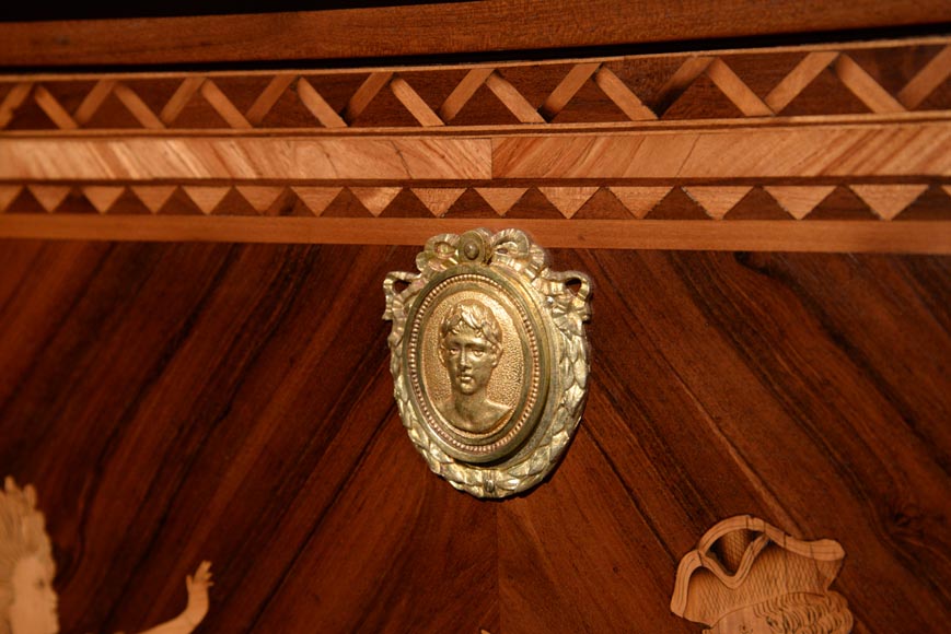 Giuseppe MAGGIOLINI (1738 – 1814)(circle of), Remarkable pair of Neoclassical commodes with marquetry decoration depicting a “Departure for the hunt” and a “ Return from the hunt” beginning of the 19th century Giuseppe MAGGIOLINI (1738 – 1814)(circle of), Remarkable pair of Neoclassical commodes with marquetry decoration depicting a “Departure for the hunt” and a “ Return from the hunt” beginning of the 19th century-13