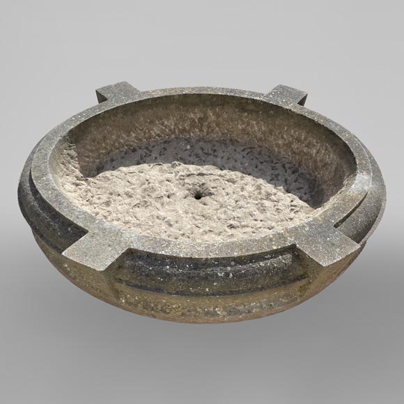 Round stone planter adorned with four projections Round stone planter adorned with four projections-0