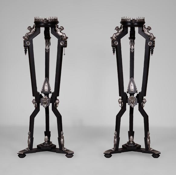 Charles-Guillaume DIEHL, Pair of Pedestals in wood and Bronze, circa 1870-0