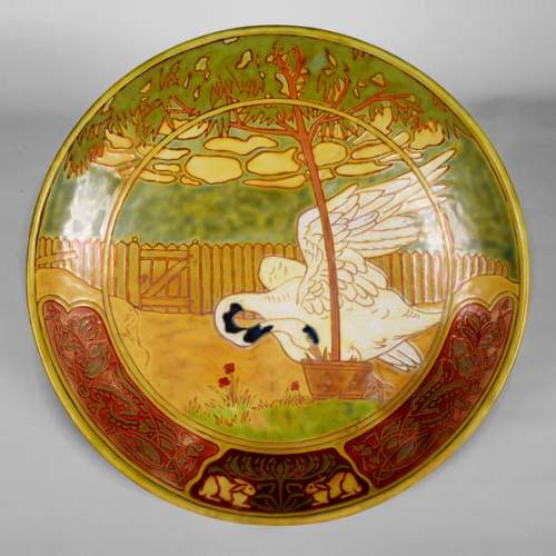 VILMOS ZSOLNAY (attributed to), Earthenware plate with a swan decoration, late 19th century