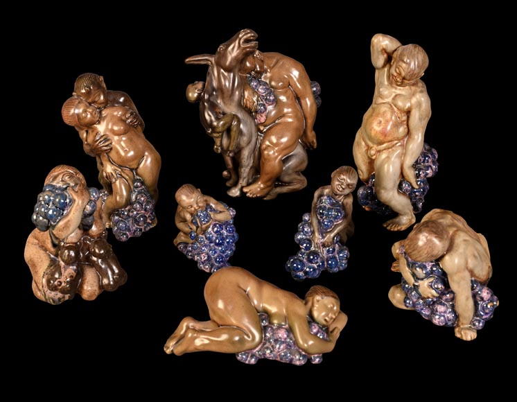 Kai Nielsen (1882–1924) for Bing & Grøndahl “Bacchanale” table garniture in glazed stoneware-0