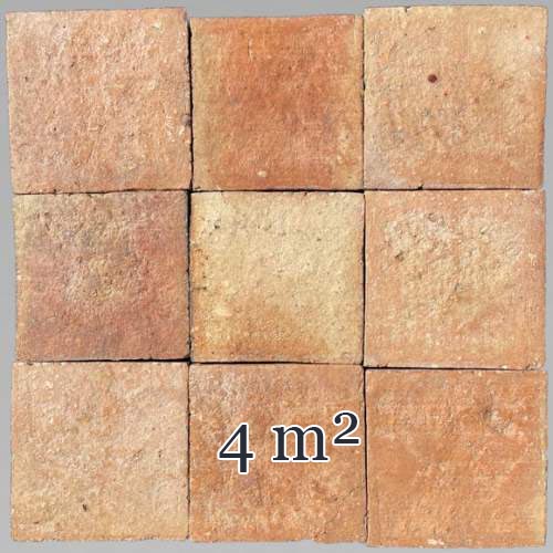 Batch of around 4 m² of terracotta floor tiles in square shape