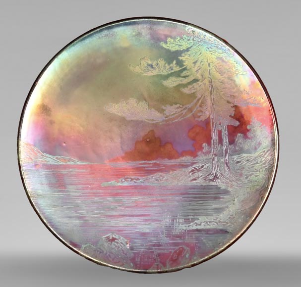 Mediterranean landscape, a rare iridescent dish by Delphin MASSIER Mediterranean landscape, a rare iridescent dish by Delphin MASSIER-0