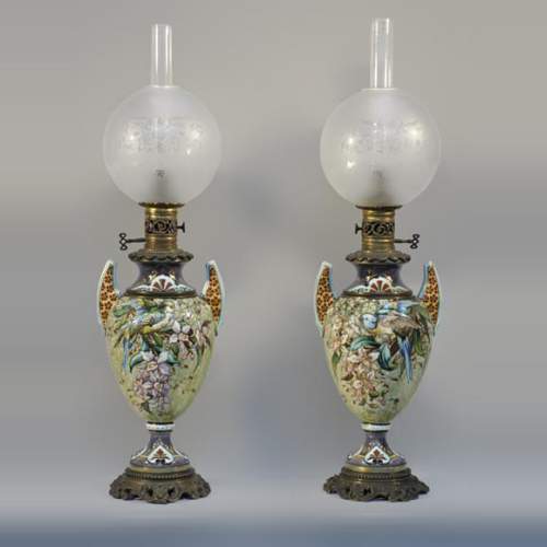 Pair of “parakeets Lamps” signed E. BERNARD