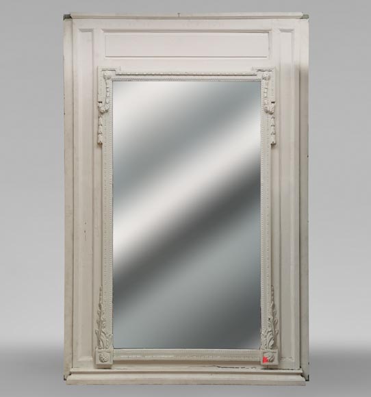 Important Louis XVI style trumeau in painted wood and stucco with laurel garland Important Louis XVI style trumeau in painted wood and stucco with laurel garland-0