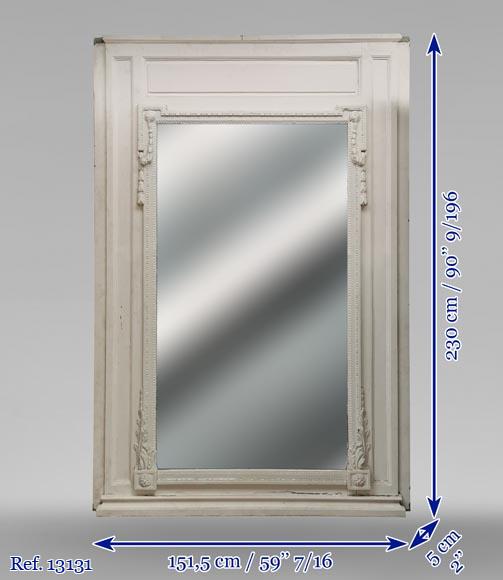 Important Louis XVI style trumeau in painted wood and stucco with laurel garland Important Louis XVI style trumeau in painted wood and stucco with laurel garland-6