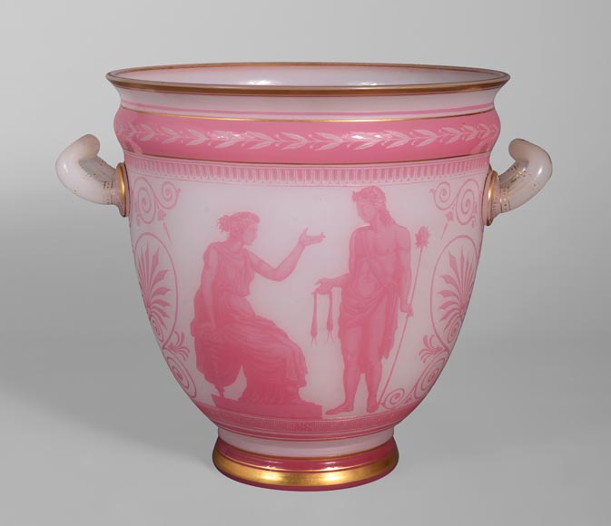 CRISTALLERIE DE BACCARAT, Neo-Greek, krater-shaped vase, made out of coated crystal, and etched through hydrofluoric acid, 1867 World’s Fair CRISTALLERIE DE BACCARAT, Neo-Greek, krater-shaped vase, made out of coated crystal, and etched through hydrofluoric acid, 1867 World’s Fair-0