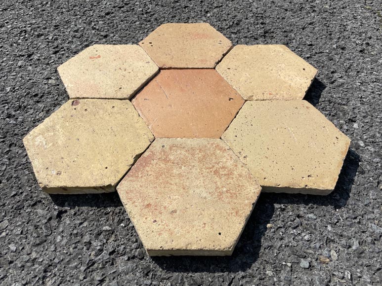 Lot of 4.7 m² of antique hexagonal terracotta tiles, 19th century Lot of 4.7 m² of antique hexagonal terracotta tiles, 19th century-1