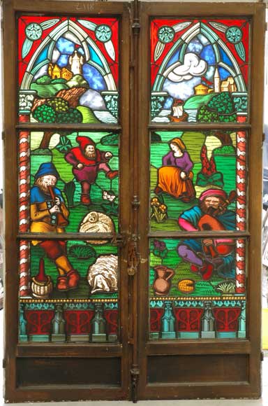 Neo-Gothic stained glass window peasant dance Neo-Gothic stained glass window peasant dance-0