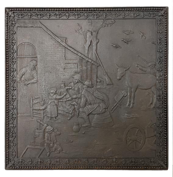 Fireback with peasant scene décor Fireback with peasant scene décor-0