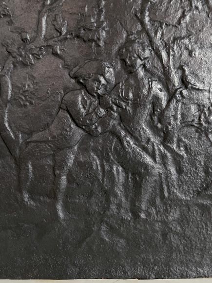 Cast iron fireback with gallant scene Cast iron fireback with gallant scene-5