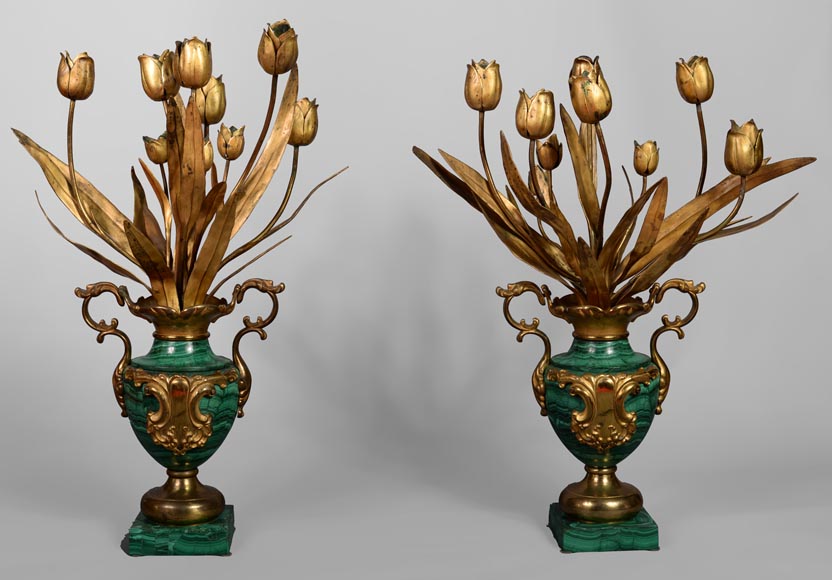 Pair of vases in malachite and gilt bronze, Russia, late 19th century Pair of vases in malachite and gilt bronze, Russia, late 19th century-0