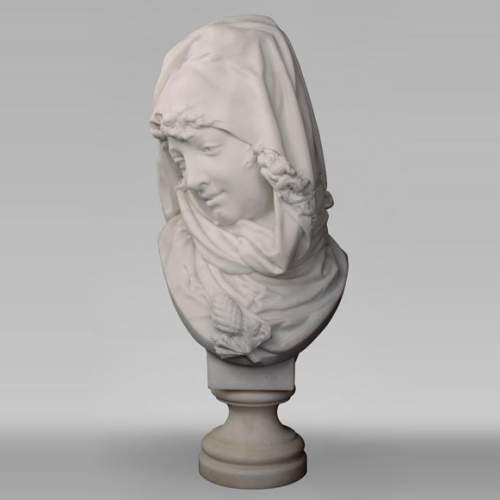 Albert-Ernest CARRIER-BELLEUSE (1824 - 1887) « Allegory of Winter » bust in Carrara marble