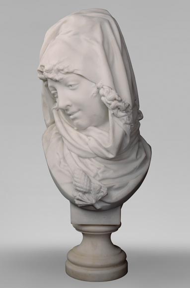 Albert-Ernest CARRIER-BELLEUSE (1824 - 1887) « Allegory of Winter » bust in Carrara marble Albert-Ernest CARRIER-BELLEUSE (1824 - 1887) « Allegory of Winter » bust in Carrara marble-0