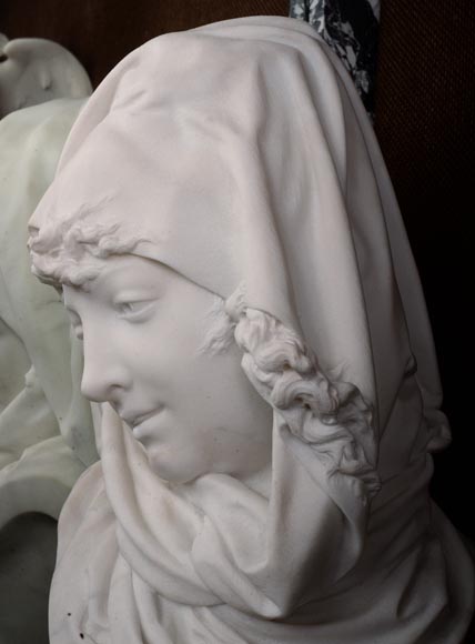 Albert-Ernest CARRIER-BELLEUSE (1824 - 1887) « Allegory of Winter » bust in Carrara marble Albert-Ernest CARRIER-BELLEUSE (1824 - 1887) « Allegory of Winter » bust in Carrara marble-1