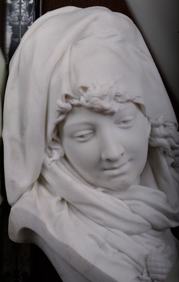 Albert-Ernest CARRIER-BELLEUSE (1824 - 1887) « Allegory of Winter » bust in Carrara marble Albert-Ernest CARRIER-BELLEUSE (1824 - 1887) « Allegory of Winter » bust in Carrara marble-4