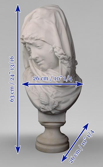 Albert-Ernest CARRIER-BELLEUSE (1824 - 1887) « Allegory of Winter » bust in Carrara marble Albert-Ernest CARRIER-BELLEUSE (1824 - 1887) « Allegory of Winter » bust in Carrara marble-6