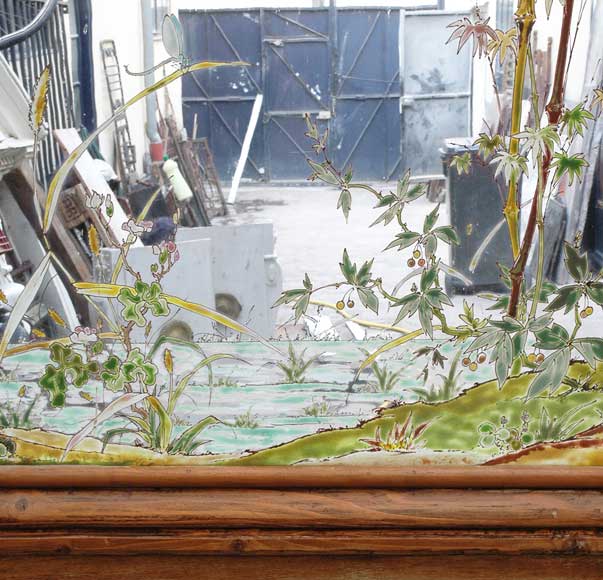 Stained glass window with grey heron-5