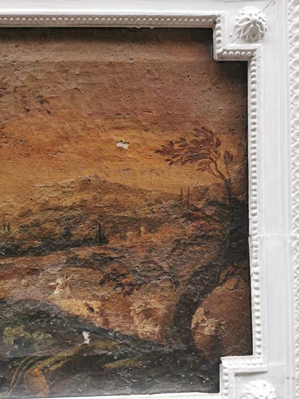 Small Louis XVI style trumeau with an oil on canva depicting a romantic scene Small Louis XVI style trumeau with an oil on canva depicting a romantic scene-2