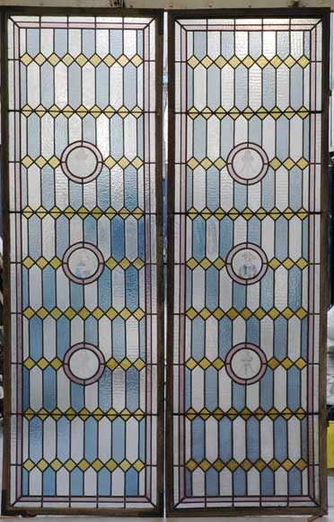 19th century stained glass window with profiles of Bretons 19th century stained glass window with profiles of Bretons-0