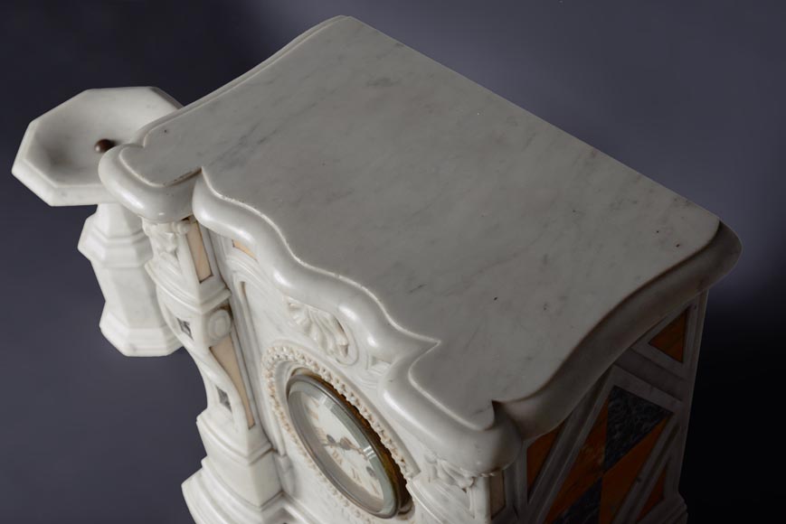 Set clock in Carrara marble taking the shape of a mantel Set clock in Carrara marble taking the shape of a mantel-5
