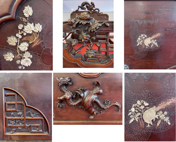 Maison des Bambous, Alfred PERRET et Ernest VIBERT (attributed to)- Japanese bed with dragon-tigers Maison des Bambous, Alfred PERRET et Ernest VIBERT (attributed to)- Japanese bed with dragon-tigers-10