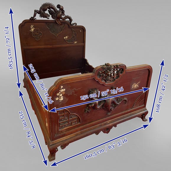 Maison des Bambous, Alfred PERRET et Ernest VIBERT (attributed to)- Japanese bed with dragon-tigers Maison des Bambous, Alfred PERRET et Ernest VIBERT (attributed to)- Japanese bed with dragon-tigers-12