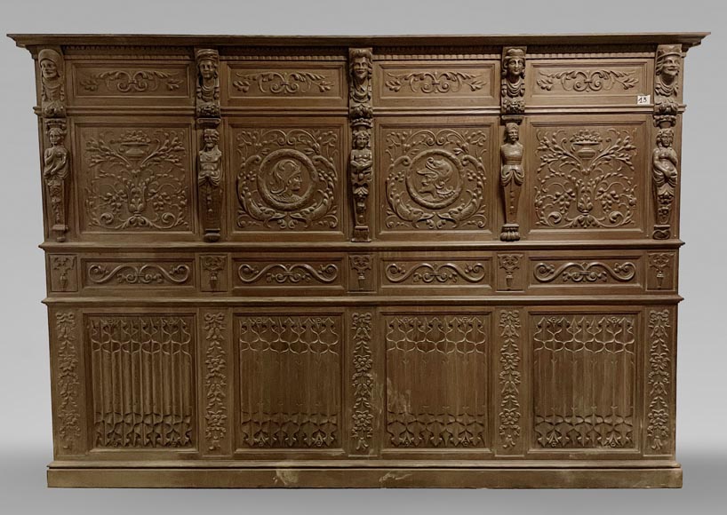 Elements of low panels in oak in Neo-Renaissance style Elements of low panels in oak in Neo-Renaissance style-0