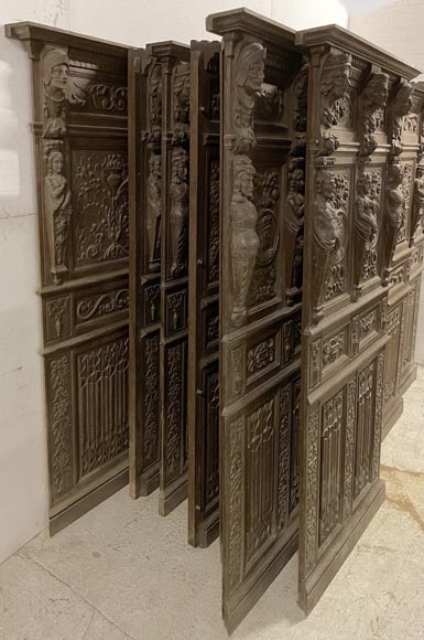 Elements of low panels in oak in Neo-Renaissance style Elements of low panels in oak in Neo-Renaissance style-8