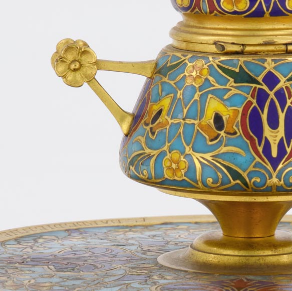 F. BARBEDIENNE - Small bronze inkwell with a cloisonne decor F. BARBEDIENNE - Small bronze inkwell with a cloisonne decor-3